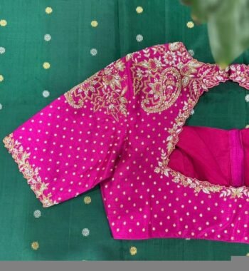 Hand Embroidered Silk Zardosi Blouse: Magenta Pink Maggam Work, pink hand work blouse , pink saree blouse, zardosi blouses , mix and match