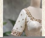 pure silk hand embroidery blouse/cream saree maggam blouse/raw silk zardosi blouse/hand embroidered blouse/cream ready made blouse zardosi