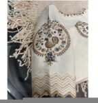 Hand Embroidered Zardosi Silk Blouse: Cream Maggam Work, Elbow Sleeves,cream saree blouse,patola blouse,mix and match blouse,plus size blous