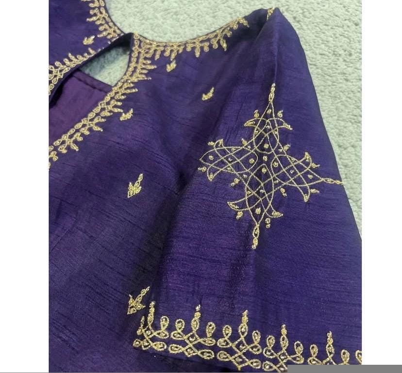 pure silk hand embroidery blouse/saree maggam blouse/purple zardosi blouse/hand embroidered blouse /magenta pink ready made blouse zardosi