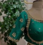 Hand Embroidered Green Silk Saree Blouse: Zardosi Maggam Work,green maggam blouse,mix and match blouse,plus size blouse,green saree blouse