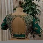 Hand Embroidered Green Silk Saree Blouse: Zardosi Maggam Work,green maggam blouse,mix and match blouse,plus size blouse,green saree blouse