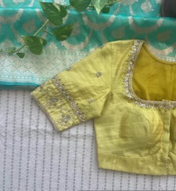 pure silk hand embroidery blouse/saree maggam blouse/yellow zardosi blouse/hand embroidered blouse/light yellow hand embroideredready made b