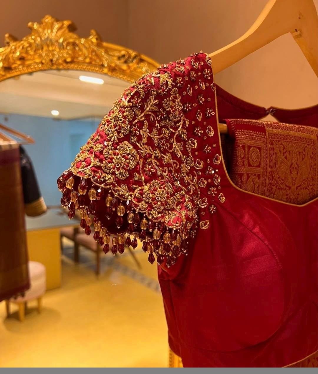 pure silk hand embroidery blouse/saree maggam blouse/maroon red raw silk zardosi blouse/hand embroidered blouse/ready made blouse zardosi/