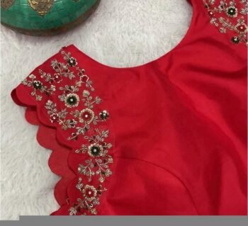 pure silk hand embroidery blouse /red maggam blouse/red raw silk zardosi blouse/hand embroidered blouse/red sleeveless ready made blouse