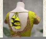 Hand Embroidered Zardosi Silk Blouse: Mehendi Green, Deep Neck blouse,mehendi green maggam blouse,mix and match blouse,plus size blouse usa