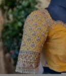 pure silk hand embroidery blouse/saree maggam blouse/yellow zardosi blouse/hand embroidered blouse /mustard yellow ready made blouse zardosi