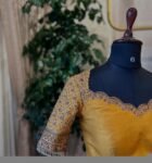 pure silk hand embroidery blouse/saree maggam blouse/yellow zardosi blouse/hand embroidered blouse /mustard yellow ready made blouse zardosi