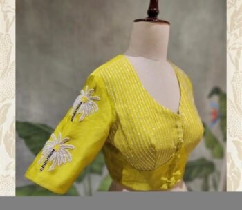pure silk hand embroidery blouse/saree maggam blouse/yellow read zardosi blouse/hand embroidered blouse/lemon yellow hand embroidery blouse