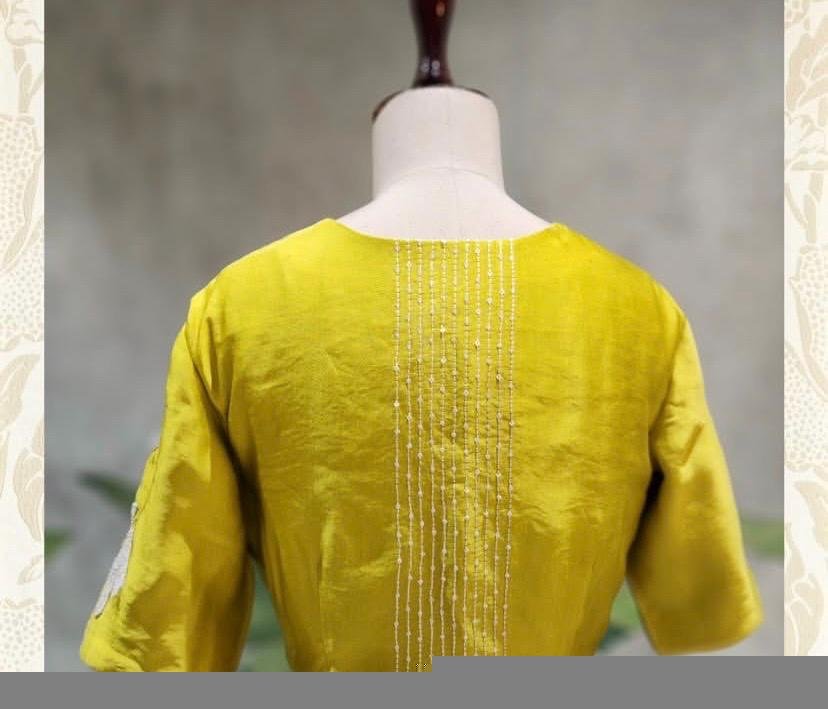 pure silk hand embroidery blouse/saree maggam blouse/yellow read zardosi blouse/hand embroidered blouse/lemon yellow hand embroidery blouse