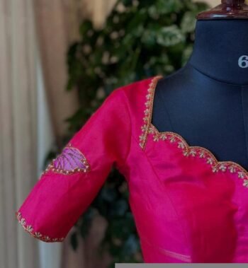 pure silk hand embroidery blouse/saree maggam blouse/hot pink zardosi blouse/hand embroidered blouse /magenta pink ready made blouse zardosi