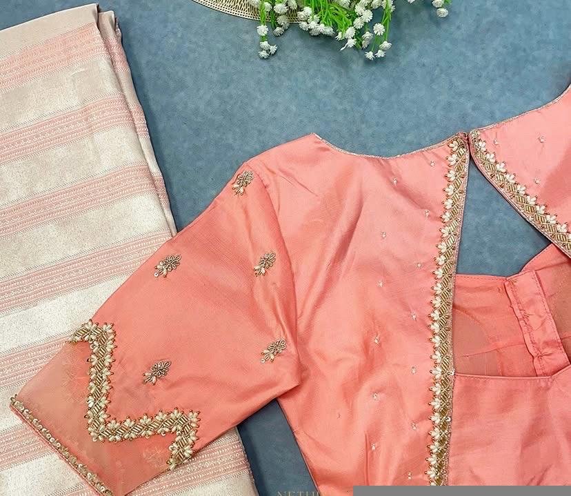 Peach Silk Zardosi Blouse: Hand Embroidered Indian Crop Top, peach hand work blouse,saree blouse , plus size blouses,peach saree blouse usa
