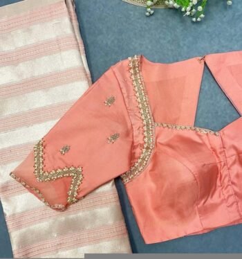 Peach Silk Zardosi Blouse: Hand Embroidered Indian Crop Top, peach hand work blouse,saree blouse , plus size blouses,peach saree blouse