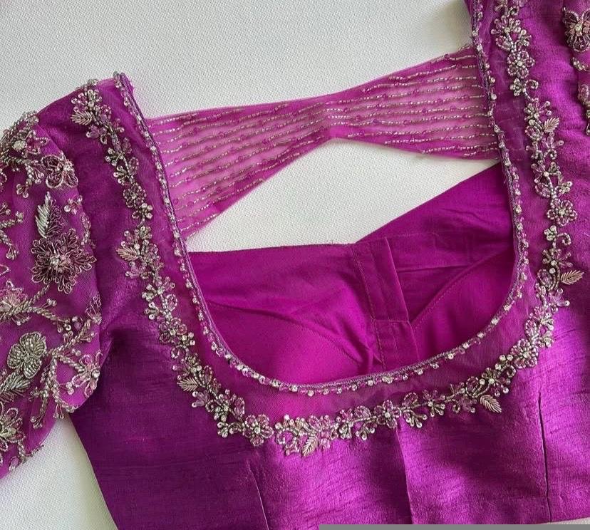 pure silk hand embroidery blouse/light pink maggam blouse/pink hand embroidered blouse/pink ready made blouse zardosi/pink lavender blouse