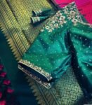 Hand Embroidered Green Silk Saree Blouse: Zardosi Maggam Work,green maggam blouse,mix and match blouse,plus size blouse,green saree blouse