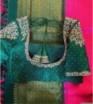 Hand Embroidered Green Silk Saree Blouse: Zardosi Maggam Work,green maggam blouse,mix and match blouse,plus size blouse,green saree blouse