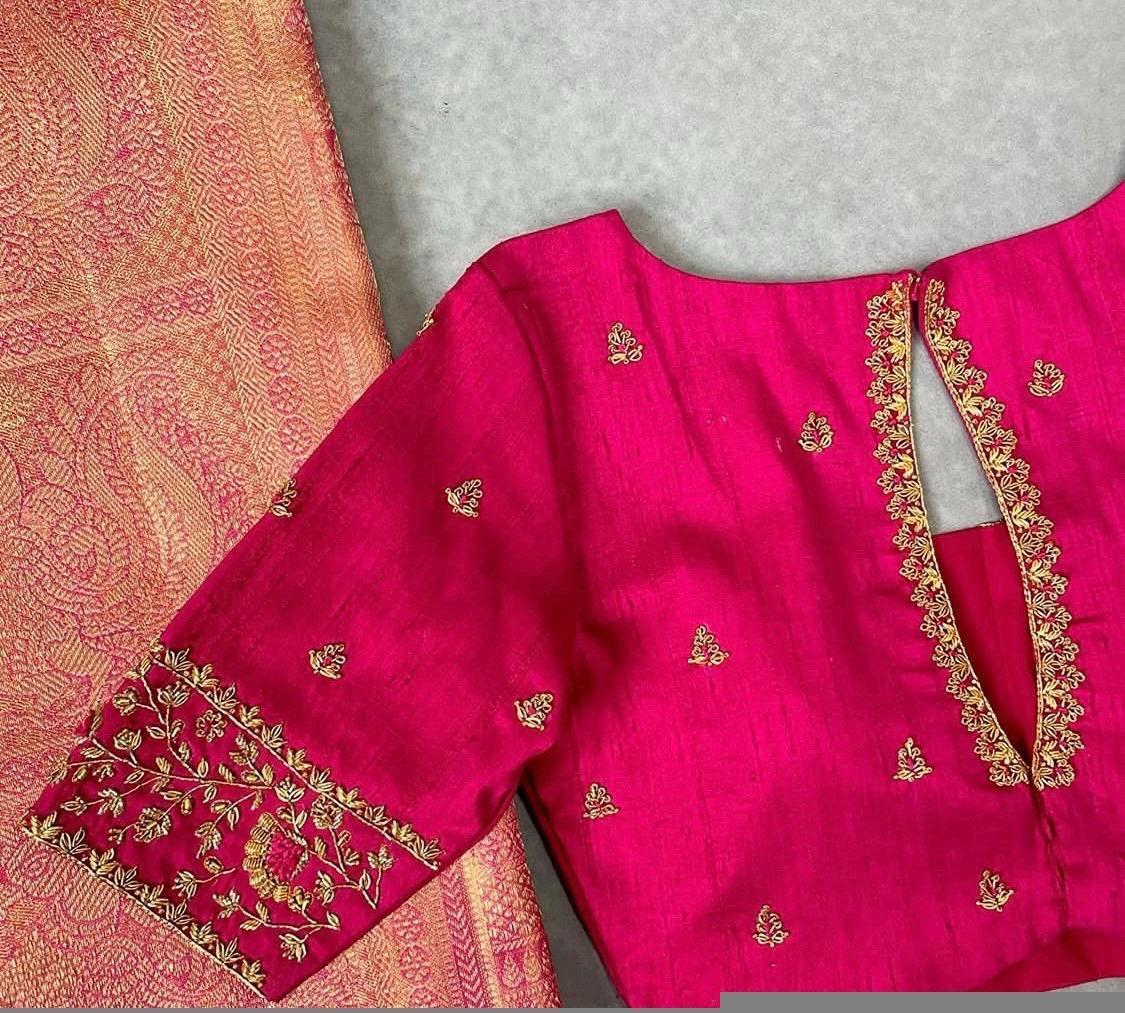 pure silk hand embroidery blouse/saree maggam blouse/purple zardosi blouse/hand embroidered blouse /magenta pink ready made blouse zardosi