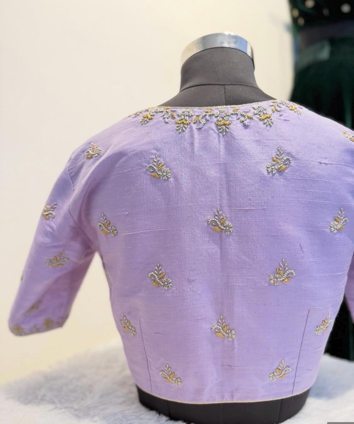 Lavender hand embroidery blouse/saree maggam work blouse/hand embroidery saree blouse/hand embroidered blouse/lavender ready made blouse usa