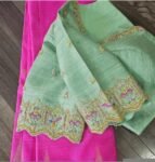 Pure Silk Hand Embroidered Saree Blouse: Yellow Zardosi Maggam Blouse,mehendi green blouse,plus size blouses,mix and match blouse,handwork