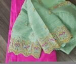 Pure Silk Hand Embroidered Saree Blouse: Yellow Zardosi Maggam Blouse,mehendi green blouse,plus size blouses,mix and match blouse,handwork