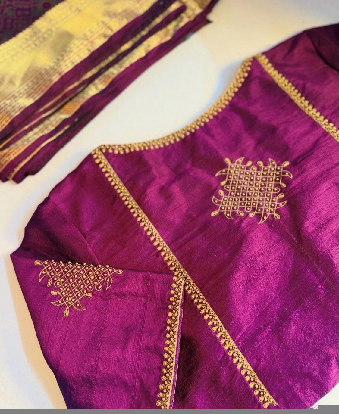 pure silk hand embroidery blouse/saree maggam blouse/purple zardosi blouse/hand embroidered blouse /magenta pink ready made blouse zardosi