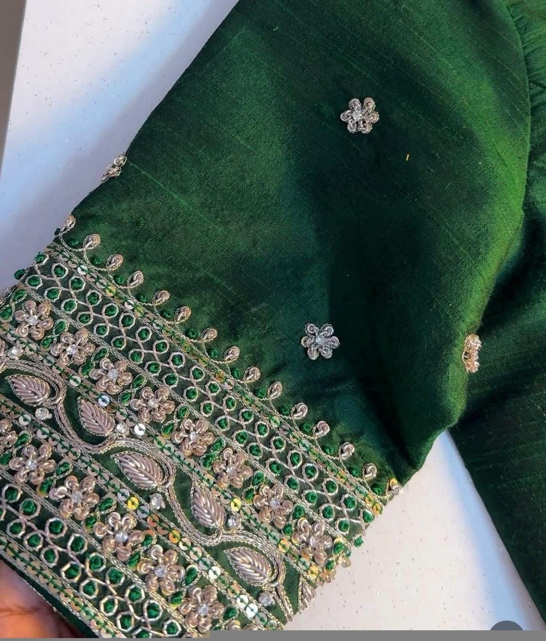 pure silk hand embroidery blouse/saree maggam blouse/green zardosi blouse/hand embroidered moderblouse/green ready made blouse zardosi usa