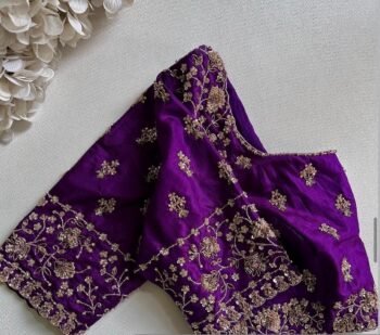 pure silk hand embroidery blouse/saree maggam blouse/purple zardosi blouse hand embroidered moderblouse/purple ready made blouse zardosi
