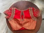 Hand Embroidered Red Silk Blouse: Zardosi Maggam Work, Elbow Sleeves,plus size blouses,red maggam blouse,red saree blouse,mix and match blou