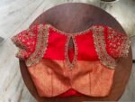 Hand Embroidered Red Silk Blouse: Zardosi Maggam Work, Elbow Sleeves,plus size blouses,red maggam blouse,red saree blouse,mix and match blou