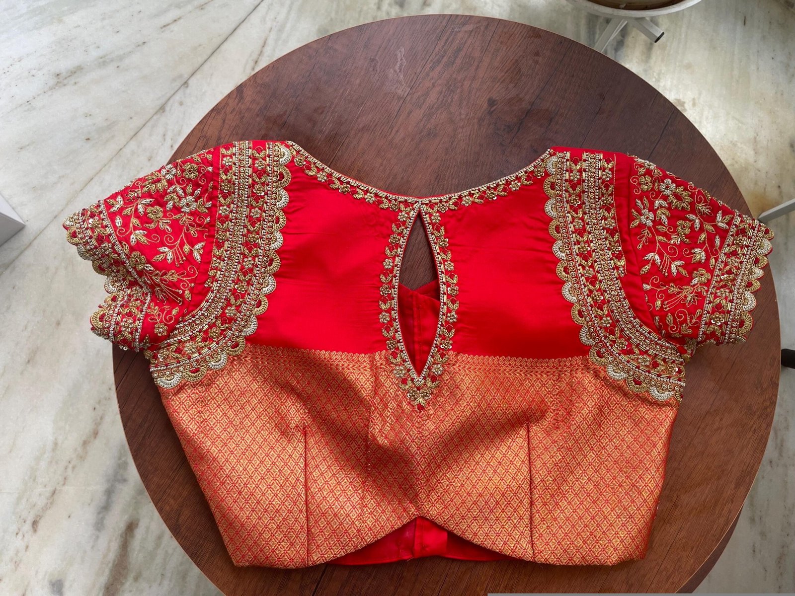 Hand Embroidered Red Silk Blouse: Zardosi Maggam Work, Elbow Sleeves,plus size blouses,red maggam blouse,red saree blouse,mix and match blou