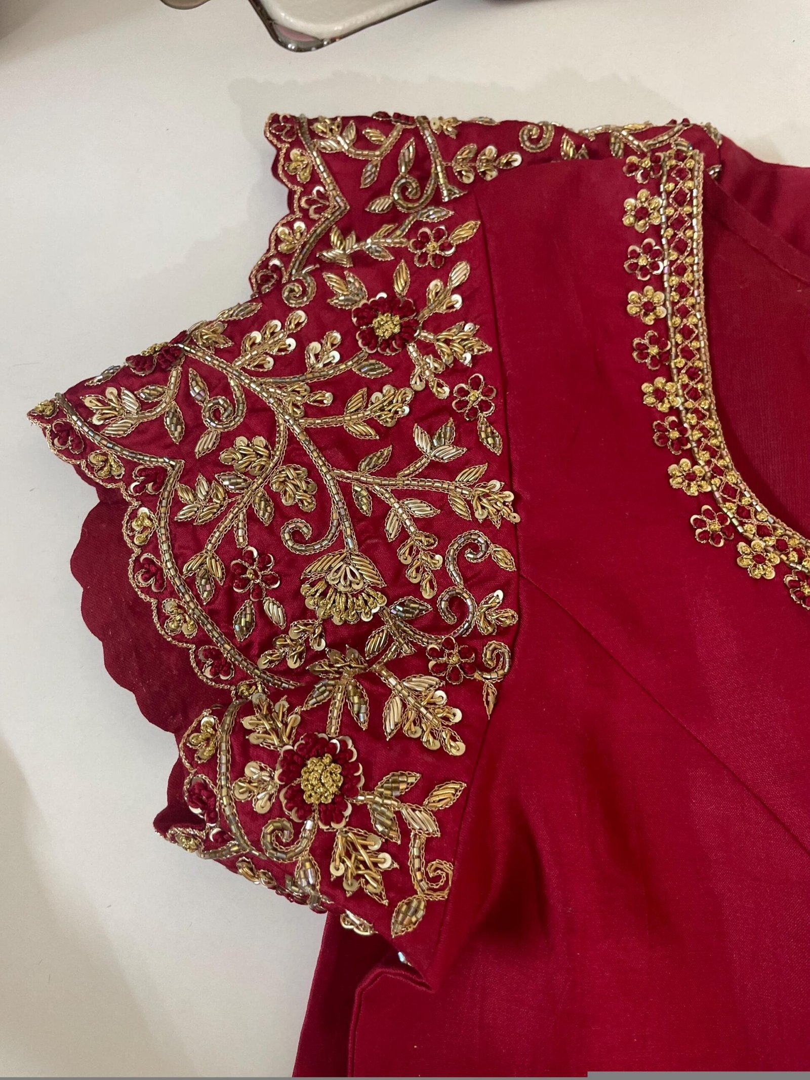 pure silk hand embroidery blouse/saree maggam blouse/maroon red raw silk zardosi blouse/hand embroidered blouse/ready made blouse zardosi/