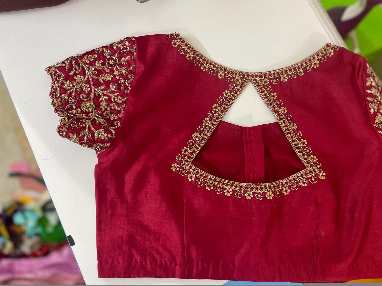 pure silk hand embroidery blouse/saree maggam blouse/maroon red raw silk zardosi blouse/hand embroidered blouse/ready made blouse zardosi/