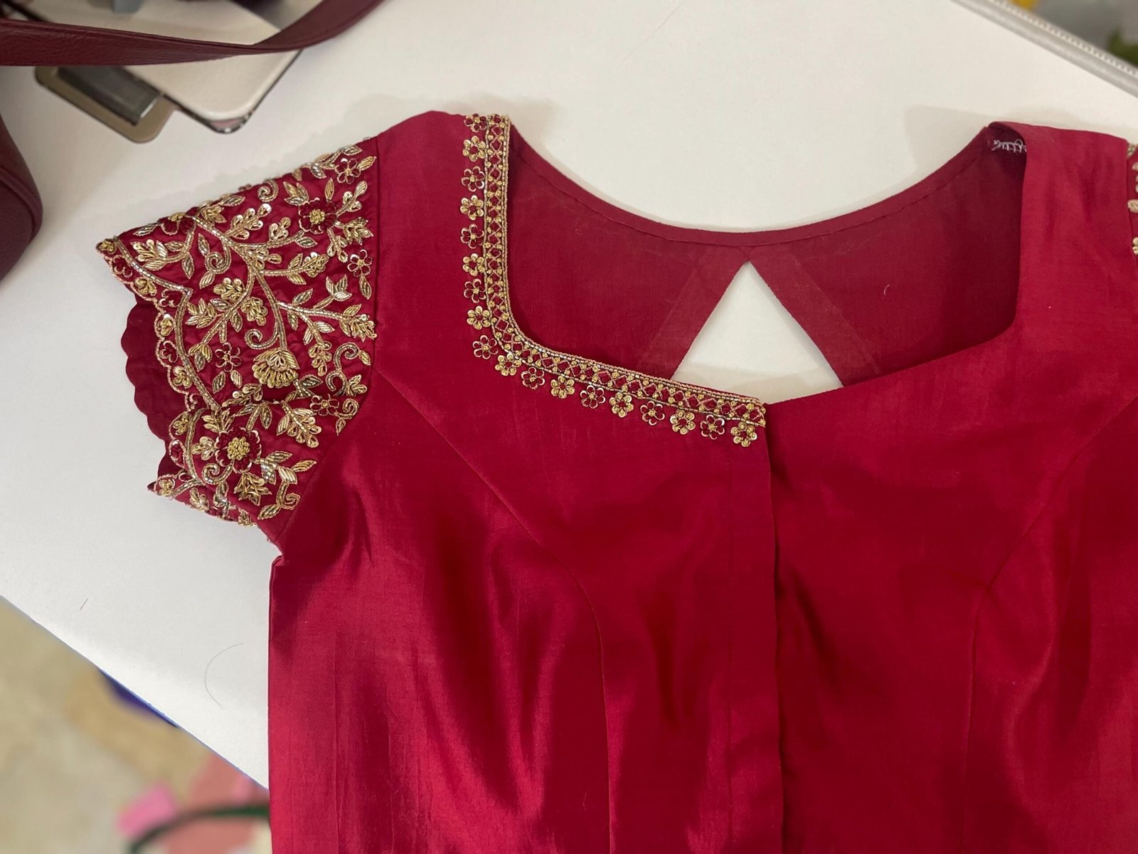 pure silk hand embroidery blouse/saree maggam blouse/maroon red raw silk zardosi blouse/hand embroidered blouse/ready made blouse zardosi/