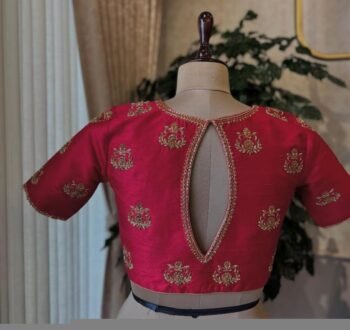 Hand Embroidered Red Silk Blouse: Zardosi Maggam Work, Elbow Sleeves,red saree blouse,red Maggam blouse,mix and match blouse,plus size blous