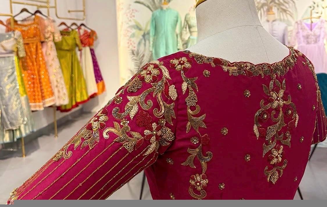 pure silk hand embroidery blouse/saree maggam blouse/maroon red raw silk zardosi blouse/hand embroidered blouse/ready made blouse zardosi/