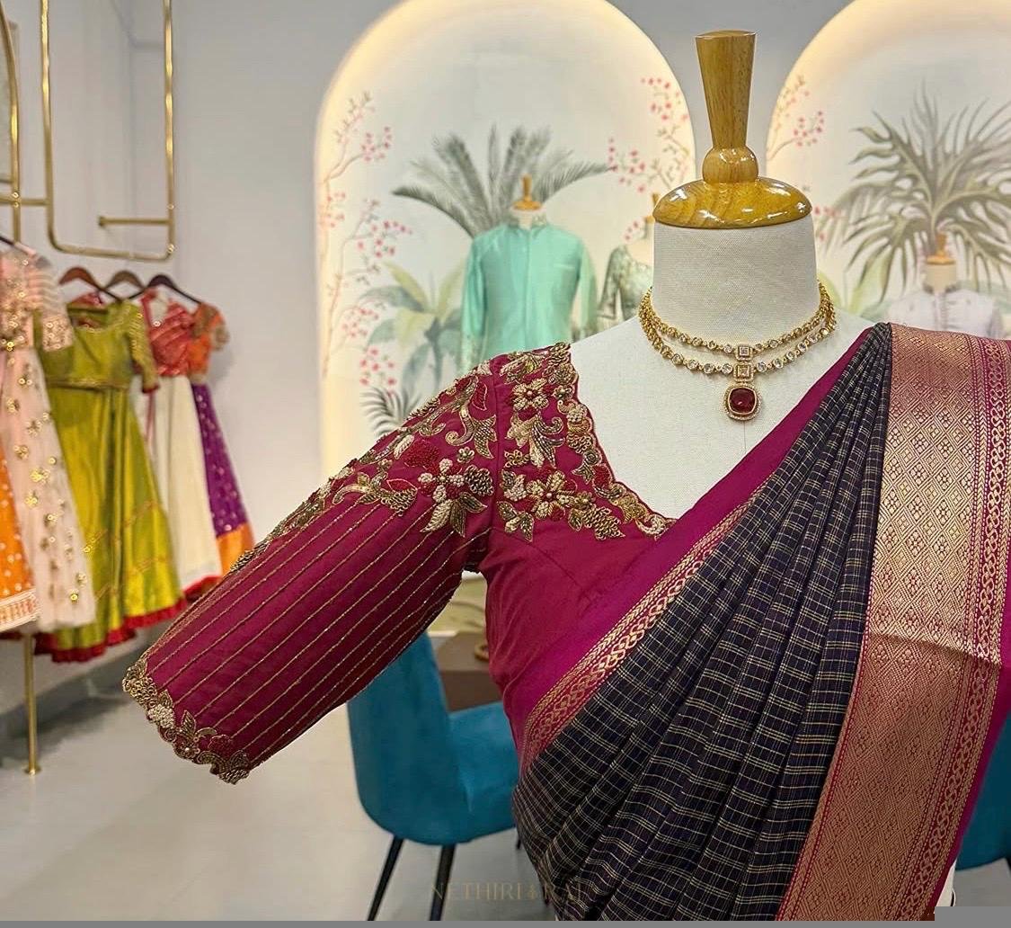 pure silk hand embroidery blouse/saree maggam blouse/maroon red raw silk zardosi blouse/hand embroidered blouse/ready made blouse zardosi/