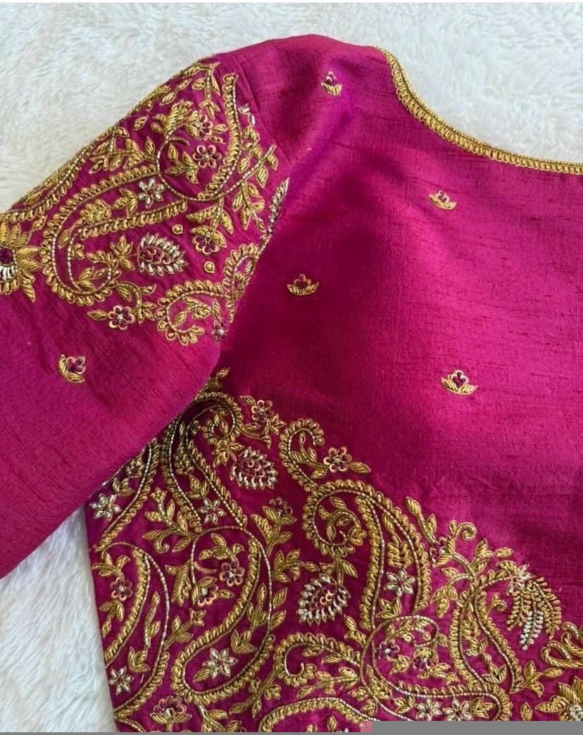 pure silk hand embroidery blouse/saree maggam blouse/red zardosi blouse/pink hand embroidered moderblouse/pink ready made blouse zardosi usa