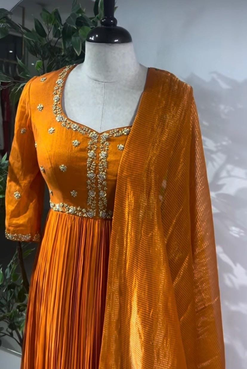 Orange Anarkali suit usa/anarkali kurta short sleeve/orange anarkali/hand embroidered dress anarkali/Indian dresses/simple anarkali kurta