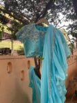 Ruffle saree with blouse/ green ruffle saree with stitched blouse/ saree belt with blouse / silk ruffle saree / saree with belt / belt sari