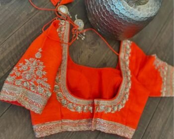 Orange silk hand embroidery blouse/orange saree maggam blouse/orange saree blouse/simplehand embroidered blouse/orange ready made blouse zar