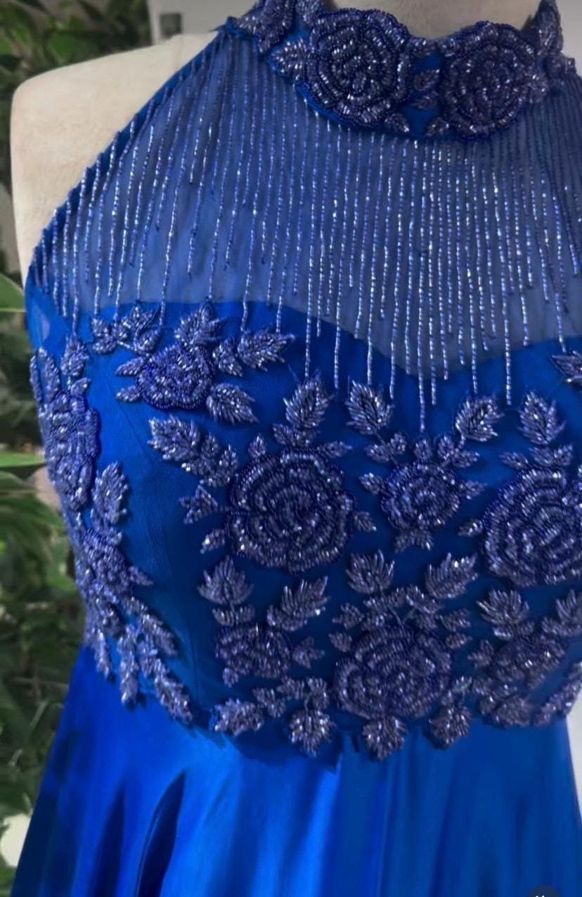 Blue Anarkali suit usa/hand embroidery anarkali kurta/royal blue anarkali dress/ sleeveless dress anarkali/Indian dresses/blue anarkali USA