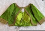 Hand Embroidered Zardosi Blouse: Parrot Green Raw Silk Saree Top,green maggam blouse,mehendi green blouse,mix and match blouse,plus size usa