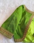 Hand Embroidered Zardosi Blouse: Parrot Green Raw Silk Saree Top,green maggam blouse,mehendi green blouse,mix and match blouse,plus size usa
