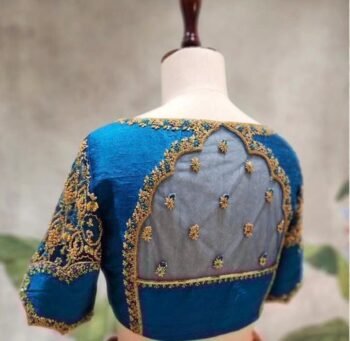 pure silk hand embroidery blouse/blue maggam blouse /raw silk zardosi blouse/blue hand embroidered blouse/designer readymade handwork blouse