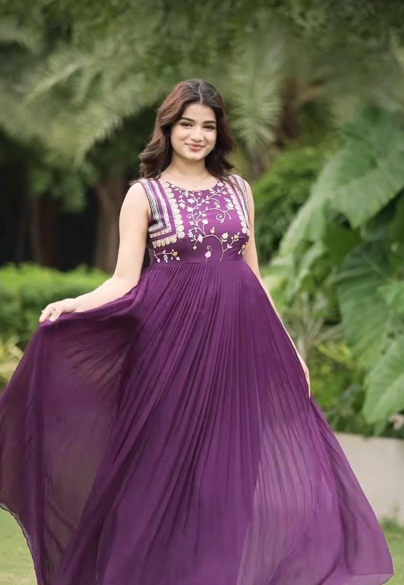 Hand embroidered Anarkali dress/purple anarkali suit set/purple hand work anarkali USA/Indian dresses/purple full sleeves embroidered Anarka