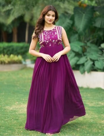 Hand embroidered Anarkali dress/purple anarkali suit set/purple hand work anarkali Indian dresses/purple full sleeves embroidered Anarka