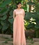 Peach Georgette Anarkali Suit: Hand Embroidered Anarkali Dress,peach anarkali kurta,simple anarkali dress,festive outfit,handwork kurta us