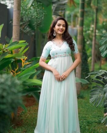 Blue Georgette Anarkali Suit/Hand Embroidered Anarkali Dress/ice blue anarkali kurta/simple anarkali dress/festive outfit/handwork kurta usa