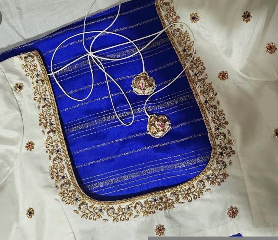 pure silk hand embroidery blouse/modern maggam blouse/multi colored cream zardosi blouse/hand embroidered blouse/off white ready made blouse