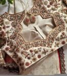 pure silk hand embroidery blouse/cream saree maggam blouse/raw silk zardosi blouse/hand embroidered blouse/cream ready made blouse zardosi